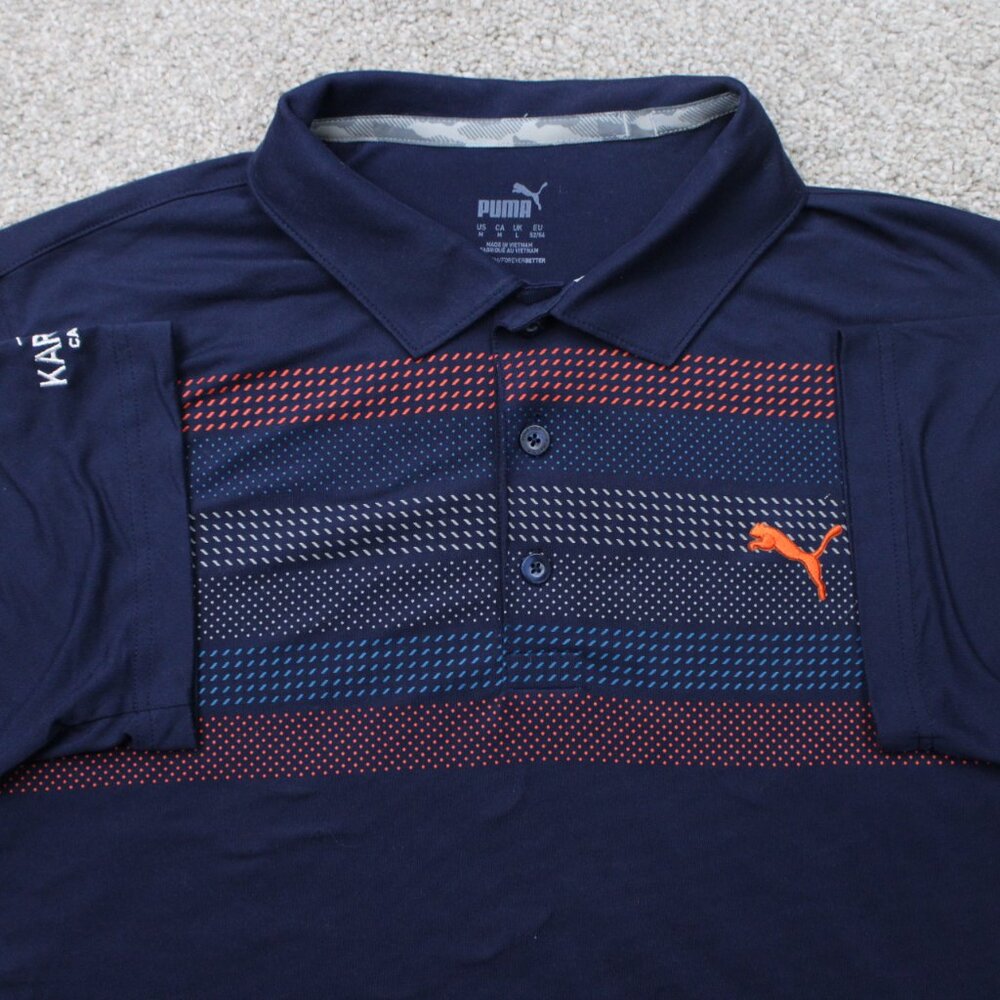Puma‎ Polo Shirt Mens Medium Blue/Orange Golf Dry Cell Poly Stretch Short Sleeve